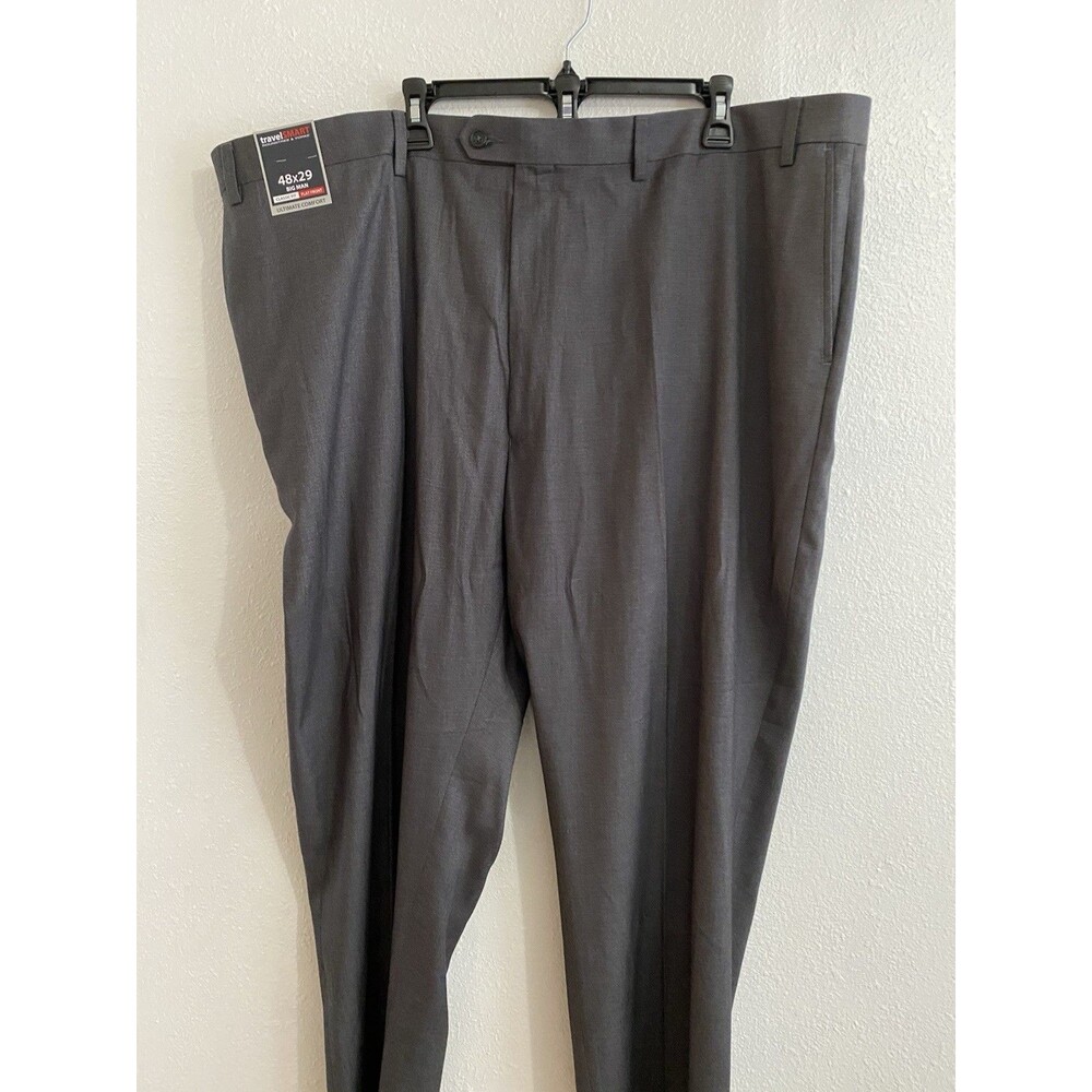 New Roundtree And Yorke Travel Smart Pants 48x29 Packable Gray Dress Slacks